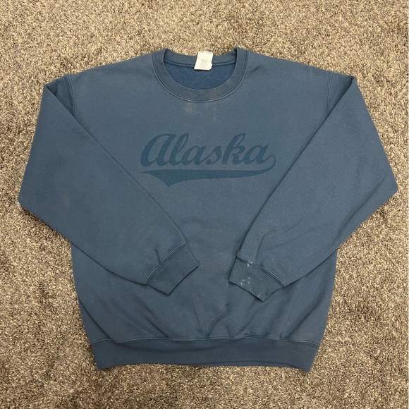 Vintage Alaska sweatshirt mens medium blue crewneck pullover retro thrashed - Picture 1 of 10